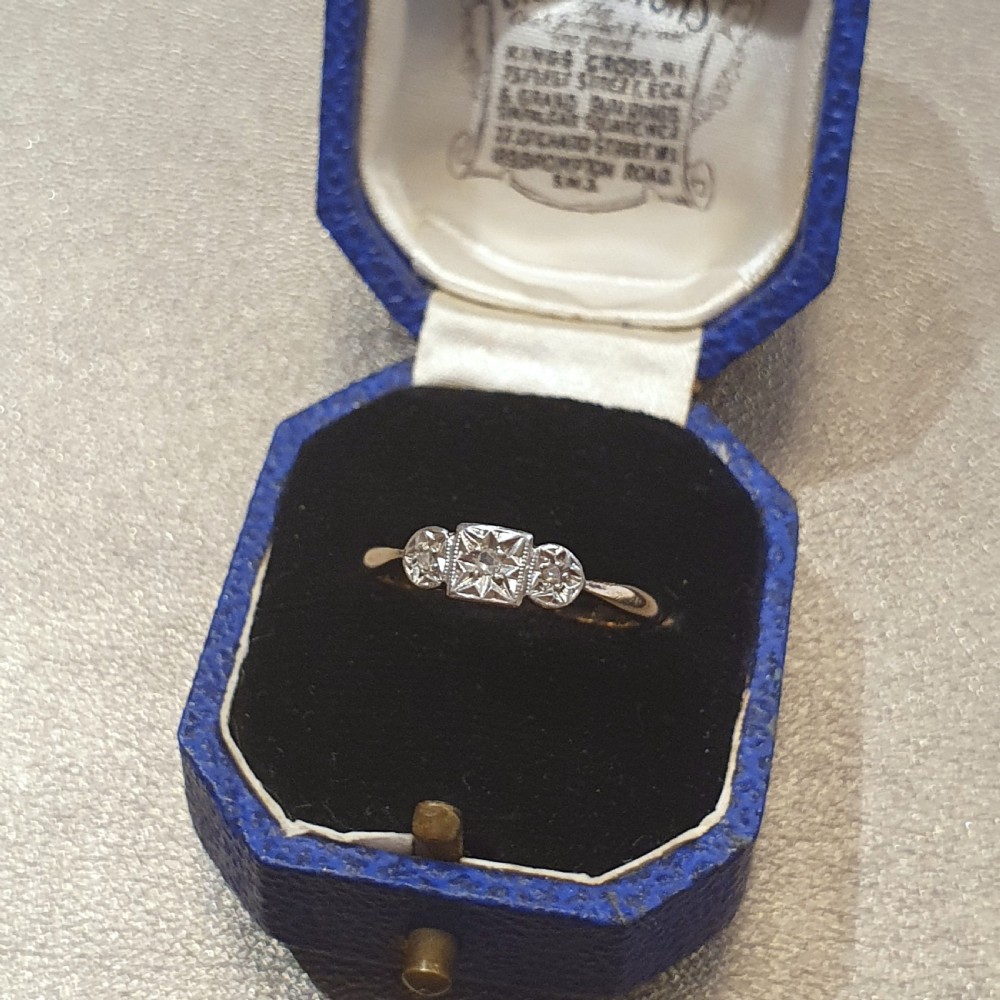 Art Deco 1920s-30s Geometric Palladium Set Diamonds & 9ct Gold Ring - Size N View XII