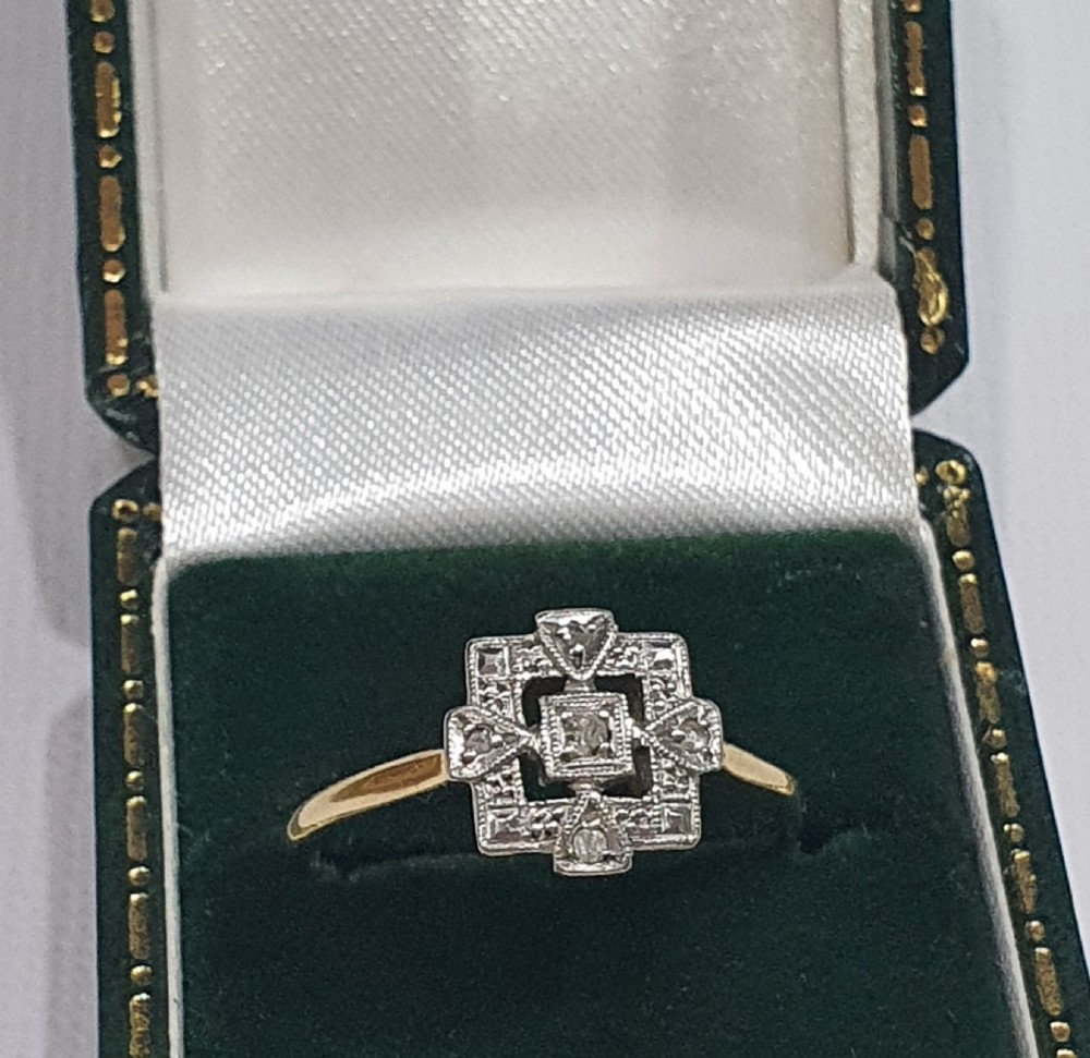 Rare Art Deco Platinum Set Diamond 9ct Gold Ring- Size M½ View II