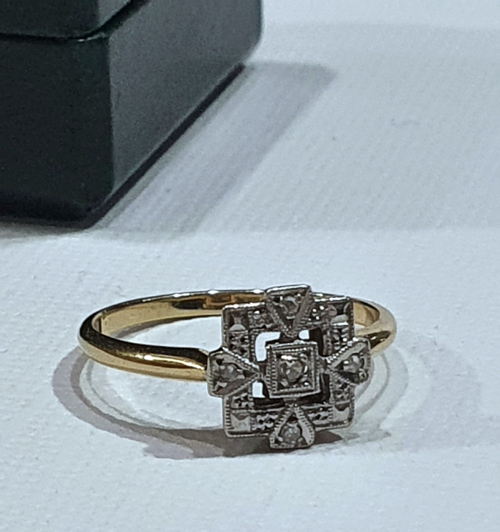 Rare Art Deco Platinum Set Diamond 9ct Gold Ring- Size M½ View XIII