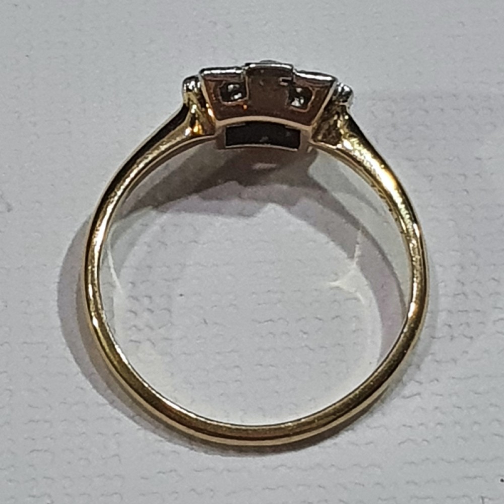 Rare Art Deco Platinum Set Diamond 9ct Gold Ring- Size M½ View XIV