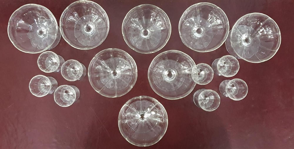 Set of 8 Crystal Champagne Glasses & 8 Liqueur / Aperitif Glasses c.1920-30 View V