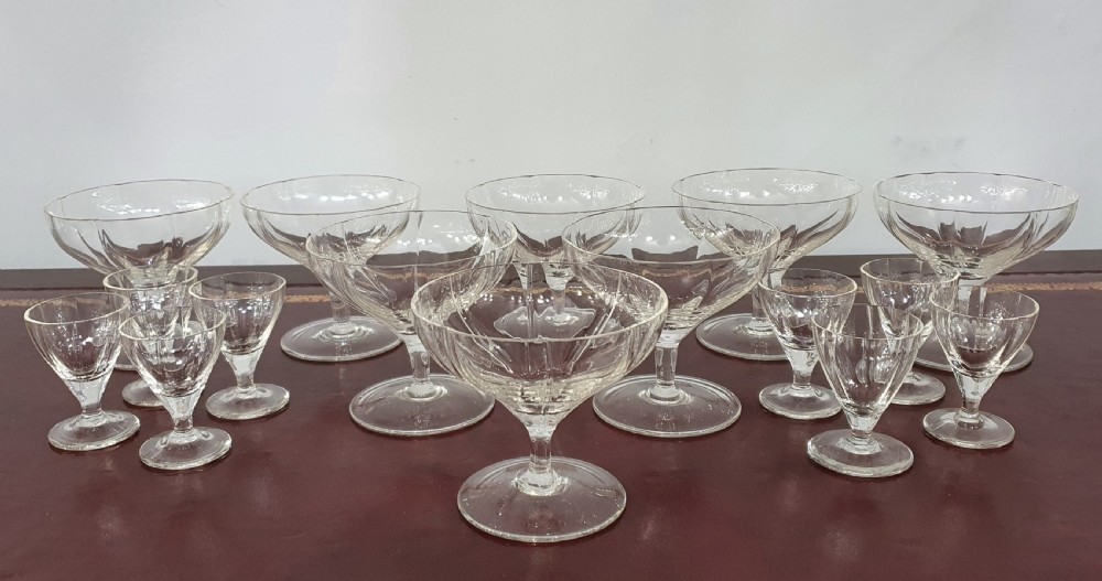 Set of 8 Crystal Champagne Glasses & 8 Liqueur / Aperitif Glasses c.1920-30 View III