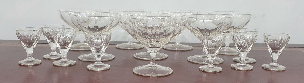 Set of 8 Crystal Champagne Glasses & 8 Liqueur / Aperitif Glasses c.1920-30