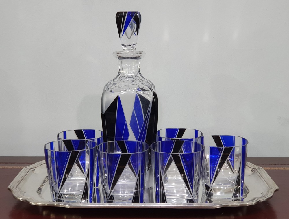 Karl Palda Orginal Bohemian Art Deco Decanter Set & Six Drinking Glasses c.1930 View VI