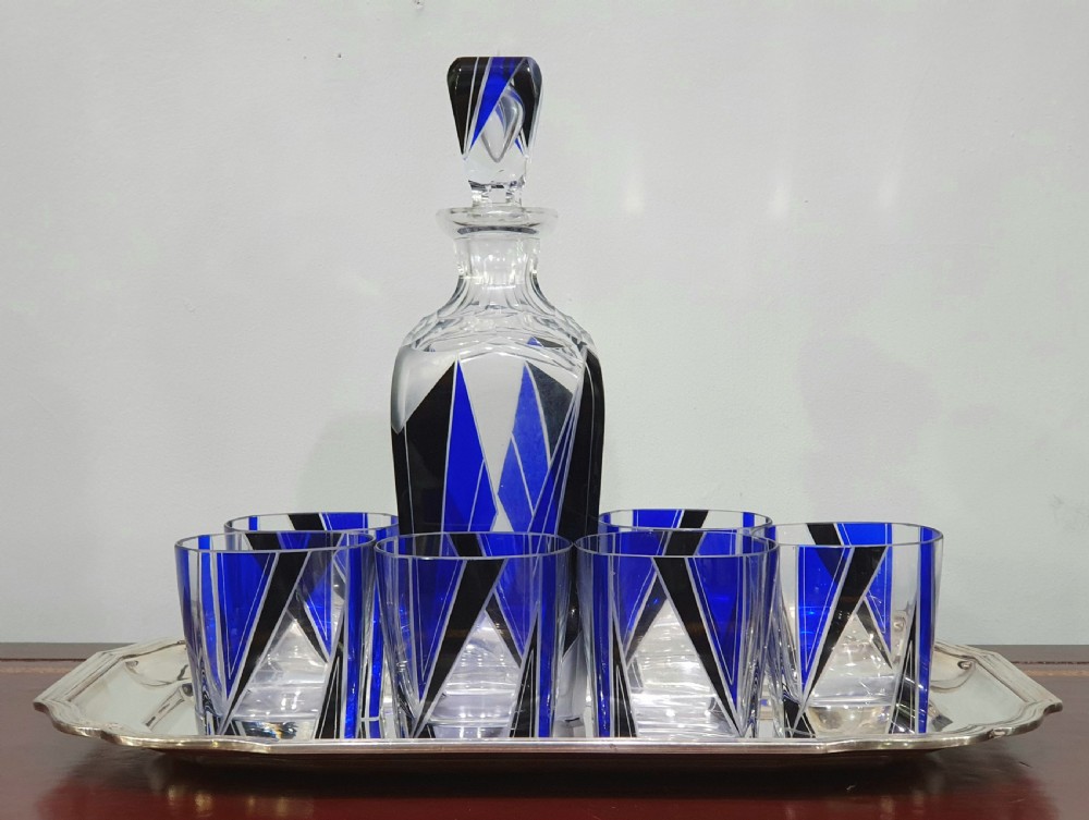 Karl Palda Orginal Bohemian Art Deco Decanter Set & Six Drinking Glasses c.1930 View VII