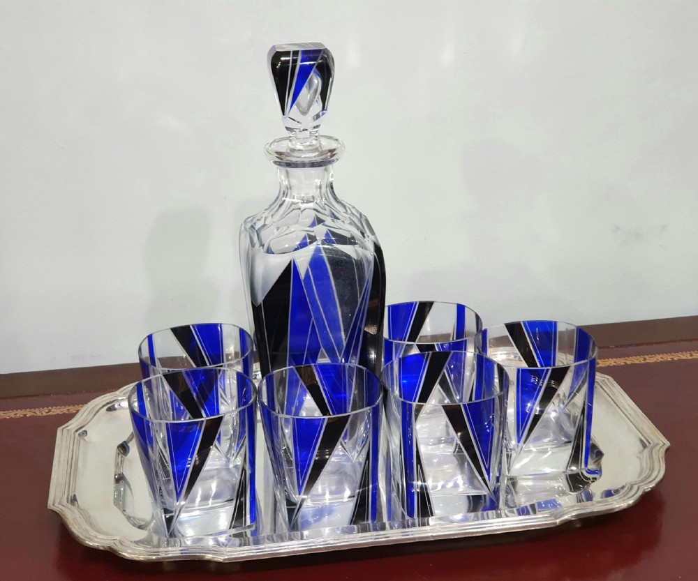 Karl Palda Orginal Bohemian Art Deco Decanter Set & Six Drinking Glasses c.1930 View VIII