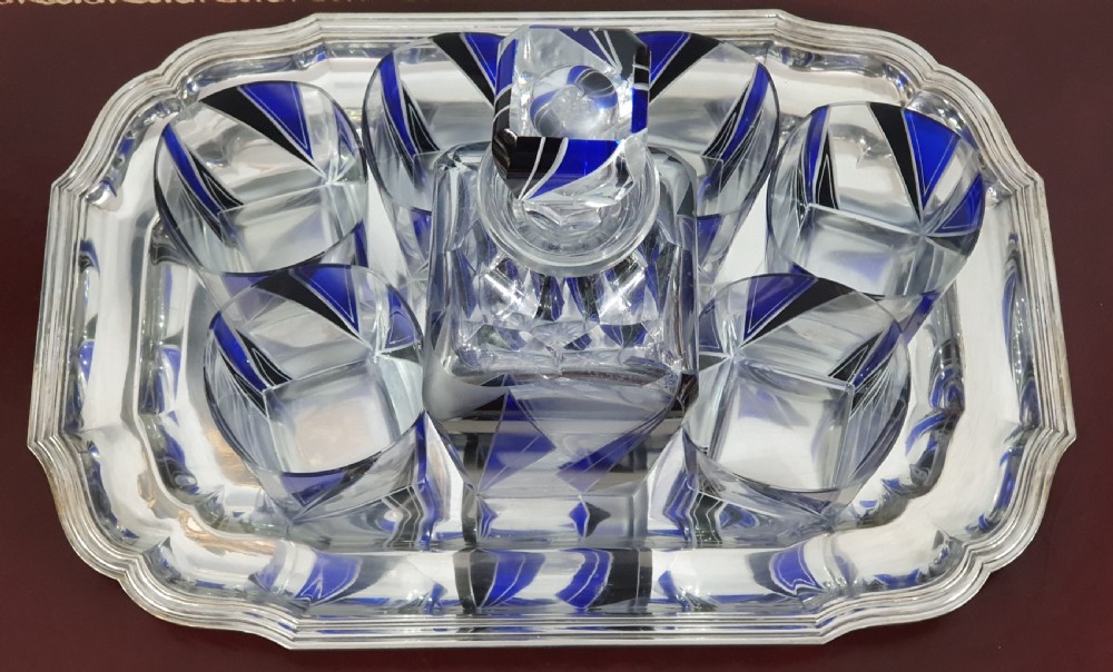 Karl Palda Orginal Bohemian Art Deco Decanter Set & Six Drinking Glasses c.1930 View IX