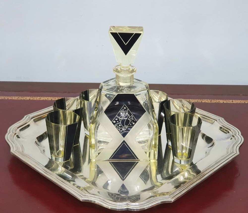 Karl Palda Orignal Art Deco Decanter Set with Six Shot Glasses c.1930