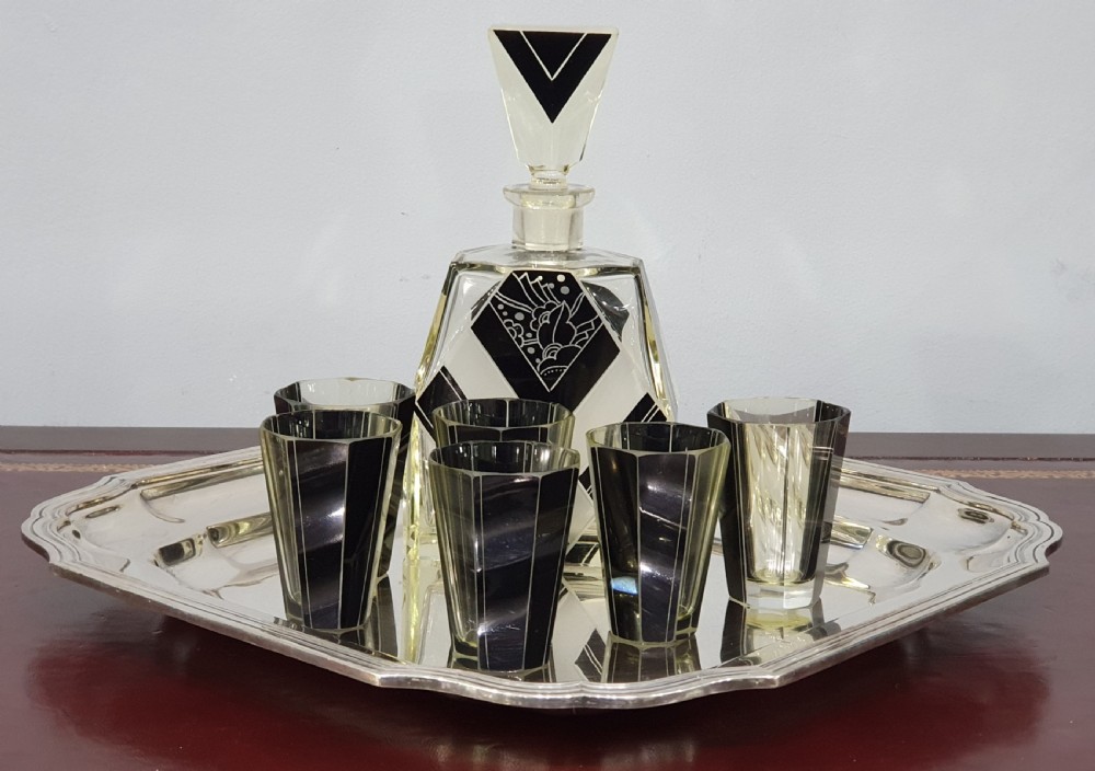 Karl Palda Orignal Art Deco Decanter Set with Six Shot Glasses c.1930 View III