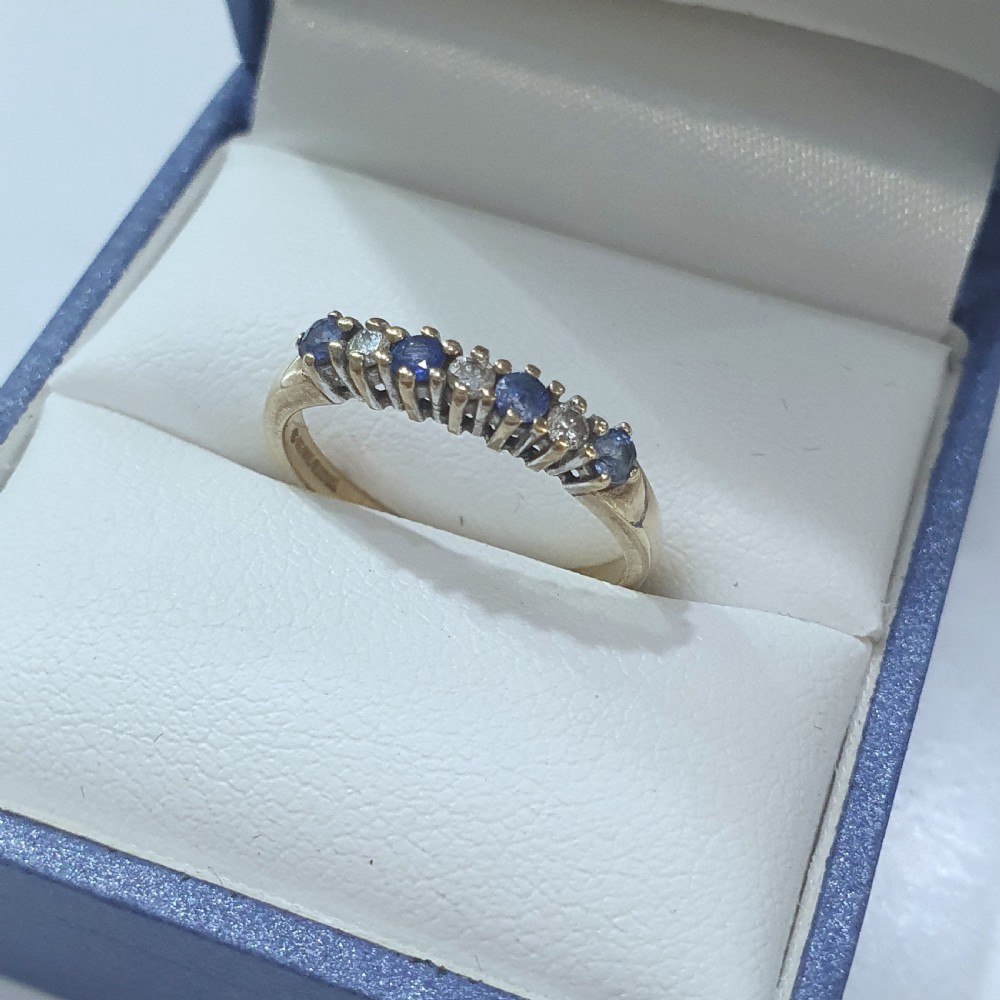 Vintage Ceylon Sapphire & Diamond 9ct Half Eternity Ring - Size M View IV