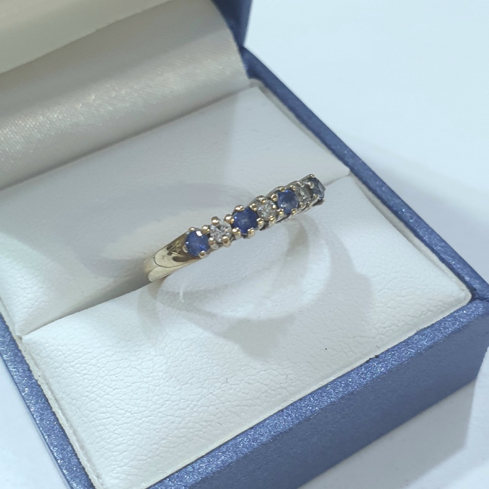 Vintage Ceylon Sapphire & Diamond 9ct Half Eternity Ring - Size M View VI