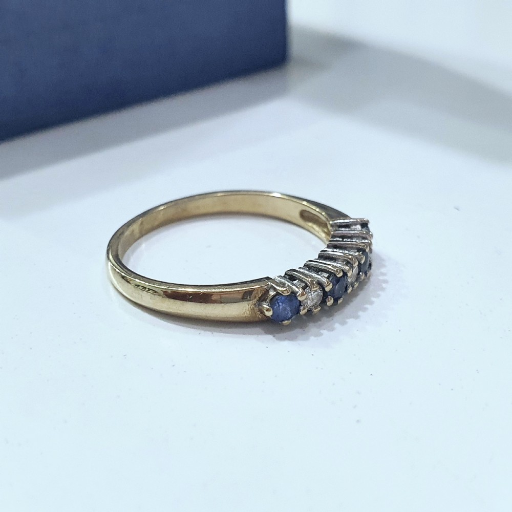 Vintage Ceylon Sapphire & Diamond 9ct Half Eternity Ring - Size M View VIII