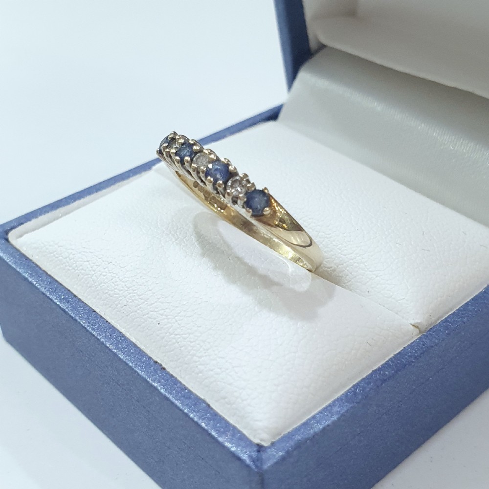 Vintage Ceylon Sapphire & Diamond 9ct Half Eternity Ring - Size M View X