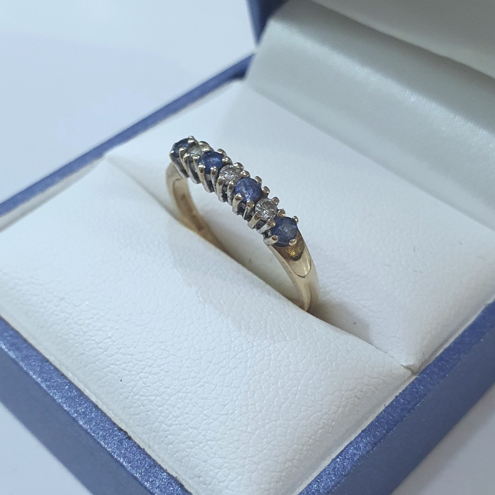 Vintage Ceylon Sapphire & Diamond 9ct Half Eternity Ring - Size M View XV