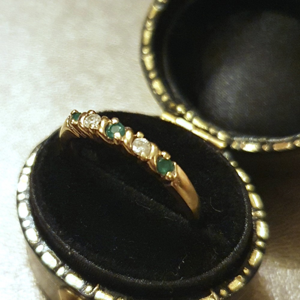 Vintage Emerald & Diamond 9ct Gold Half Eternity Ring - Size M ½
