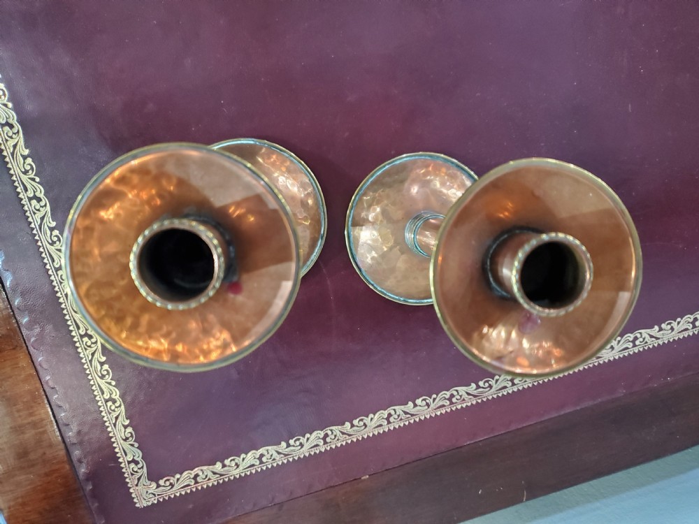 Pair Arts & Crafts Copper Candlesticks c1910 View V