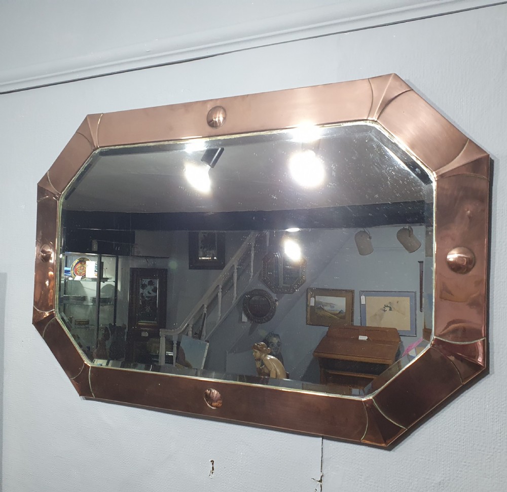 Large 80cm Art Deco Octagonal Copper Mirror c.1920 View II