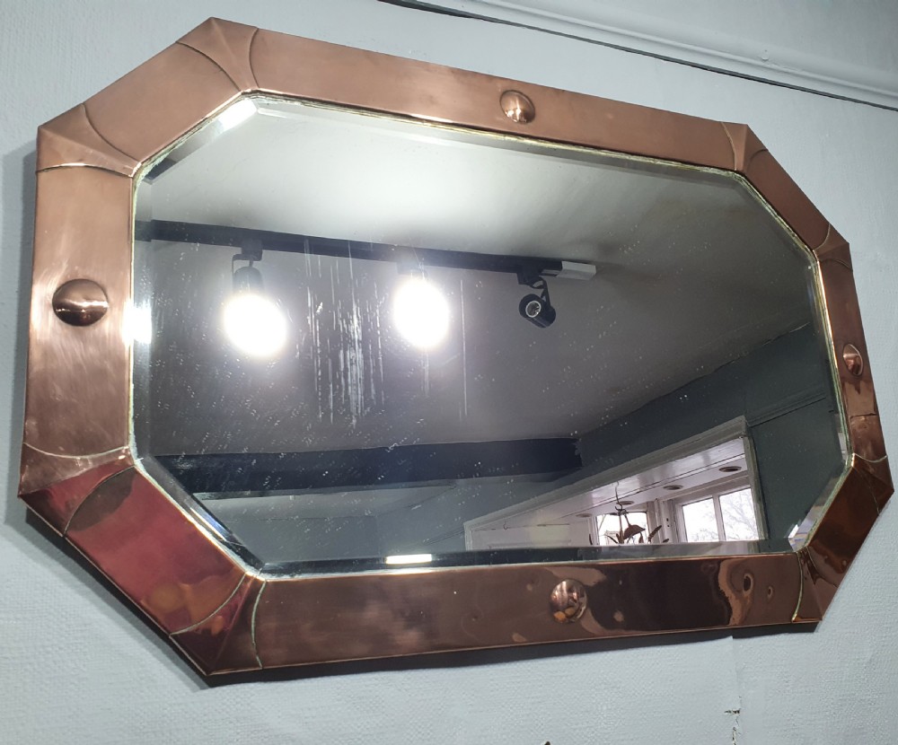 Large 80cm Art Deco Octagonal Copper Mirror c.1920 View III