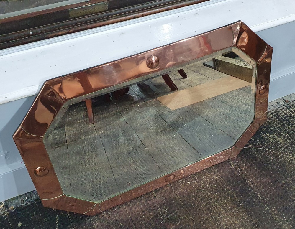 Large 80cm Art Deco Octagonal Copper Mirror c.1920 View IV