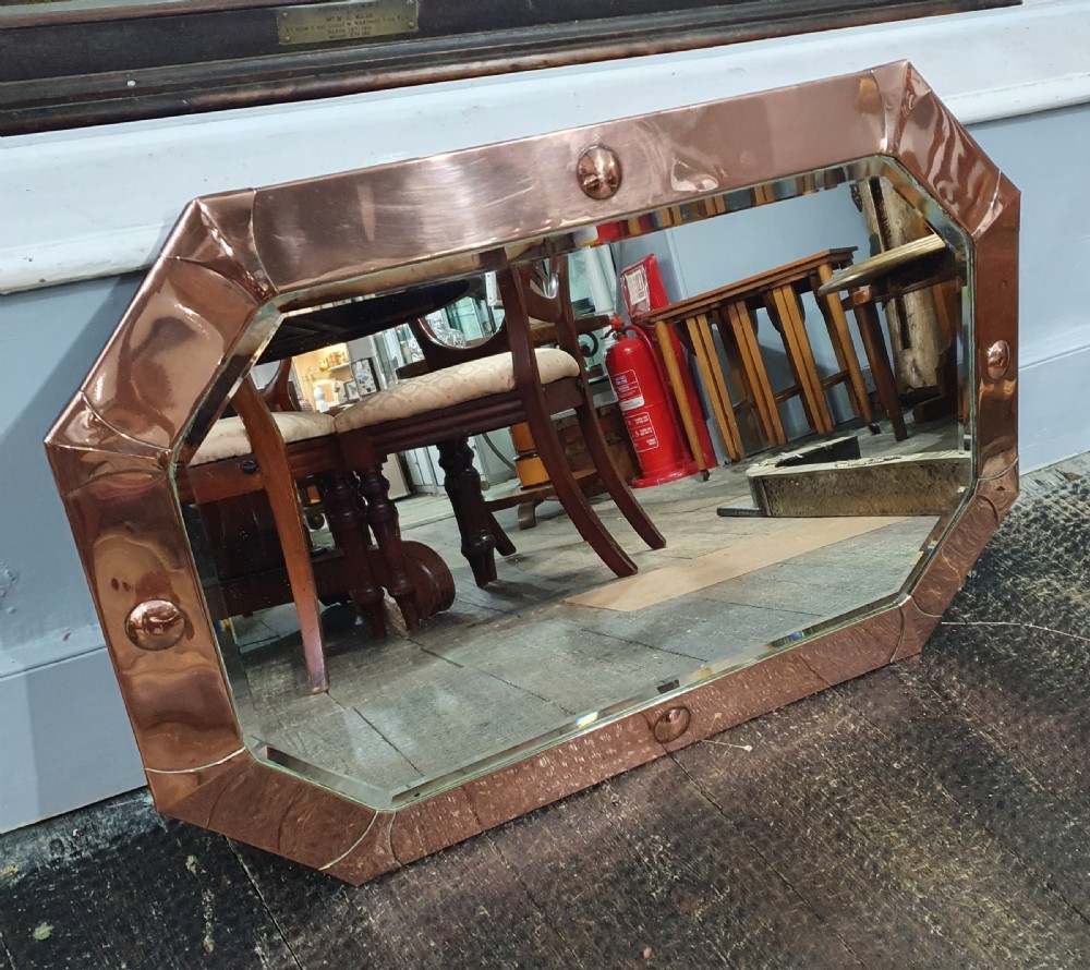 Large 80cm Art Deco Octagonal Copper Mirror c.1920