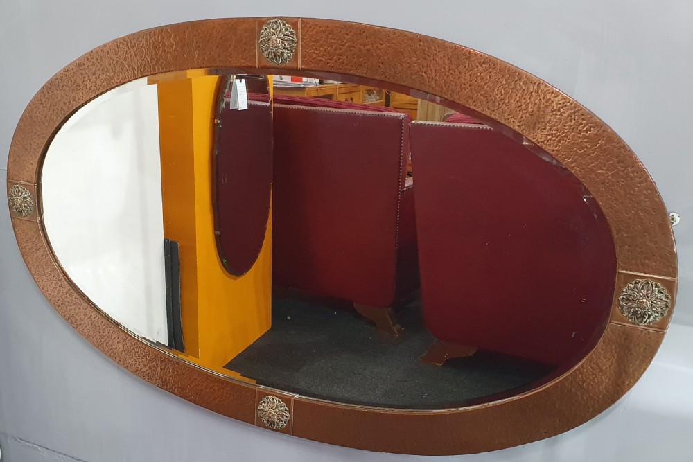 Extra Large 116cm Arts & Crafts Copper Wall Mirror c.1910