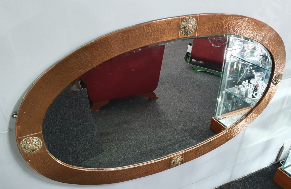 Extra Large 116cm Arts & Crafts Copper Wall Mirror c.1910 View IV