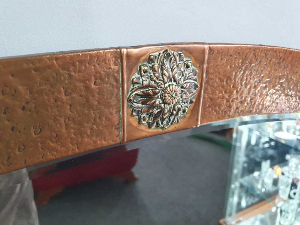 Extra Large 116cm Arts & Crafts Copper Wall Mirror c.1910 View V