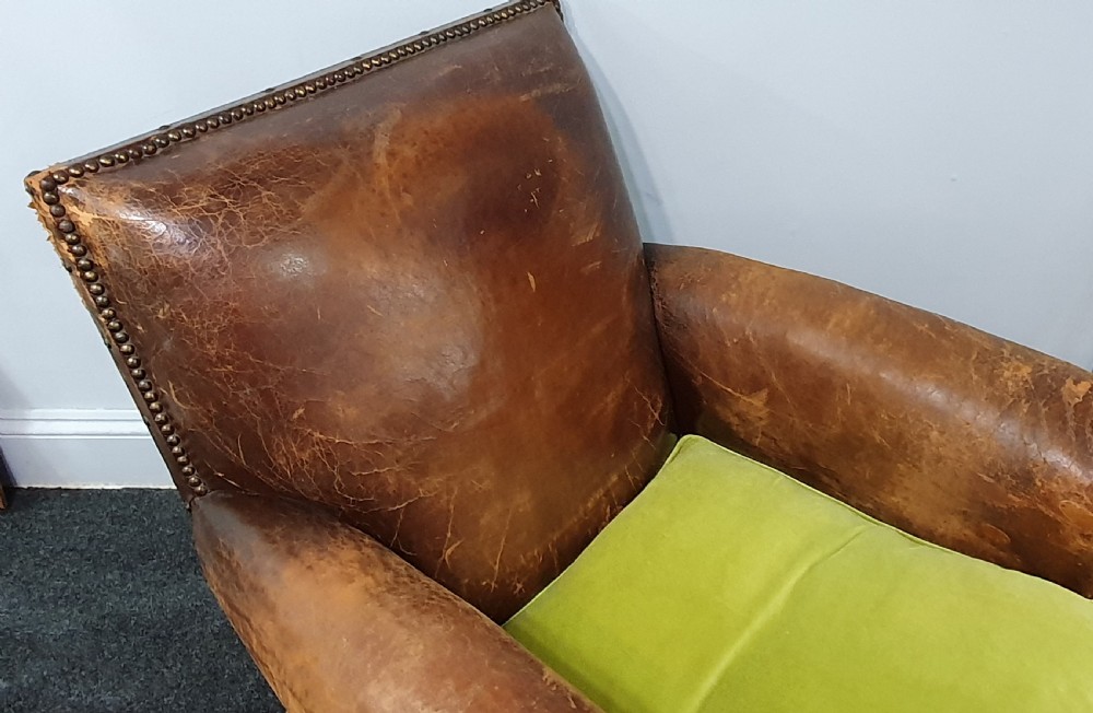 French Art Deco Leather-bound Club Chair c.1930 View VI