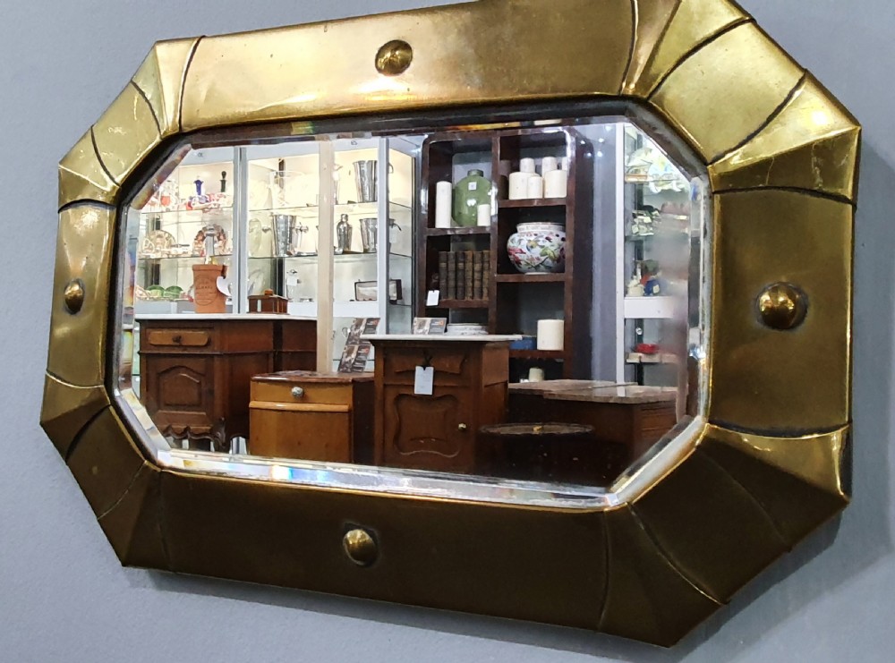 Original Art Deco Bevelled Glass Brass Mirror c.1920-30 View IV