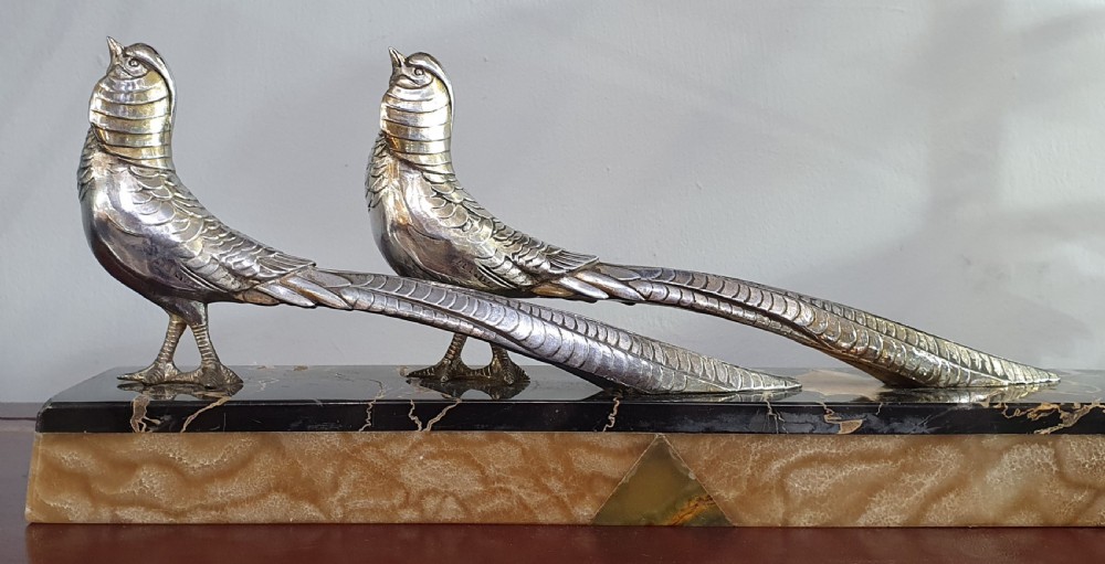 Pair of Pheasants, Art Deco Sculpture, Mounted on Marble Plinth c.1930 View VI