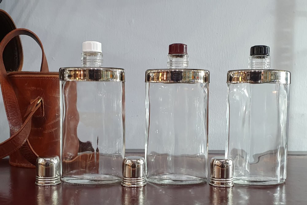 Triple Flask Set in Handmade Leather Case c.1930 View III