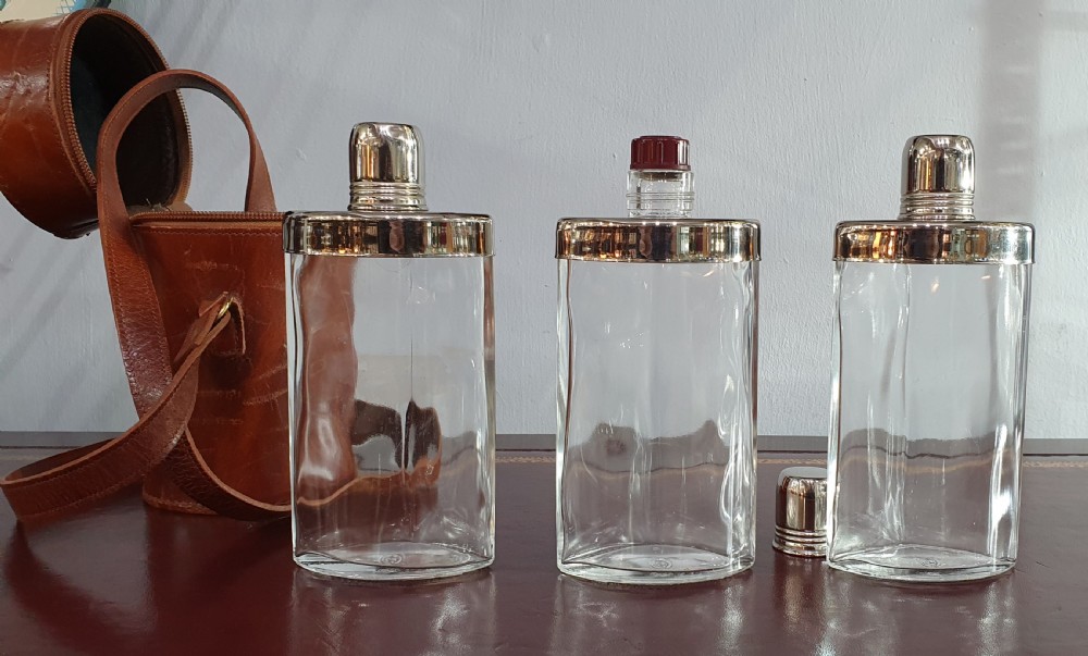 Triple Flask Set in Handmade Leather Case c.1930 View VI