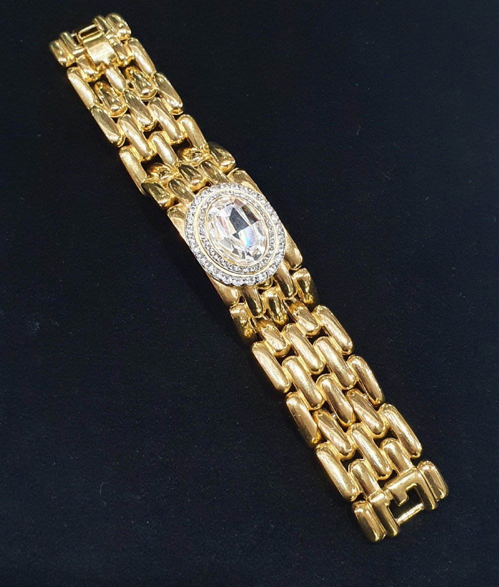 Givenchy Vintage Gold Plated & Crystal Wide Bracelet 