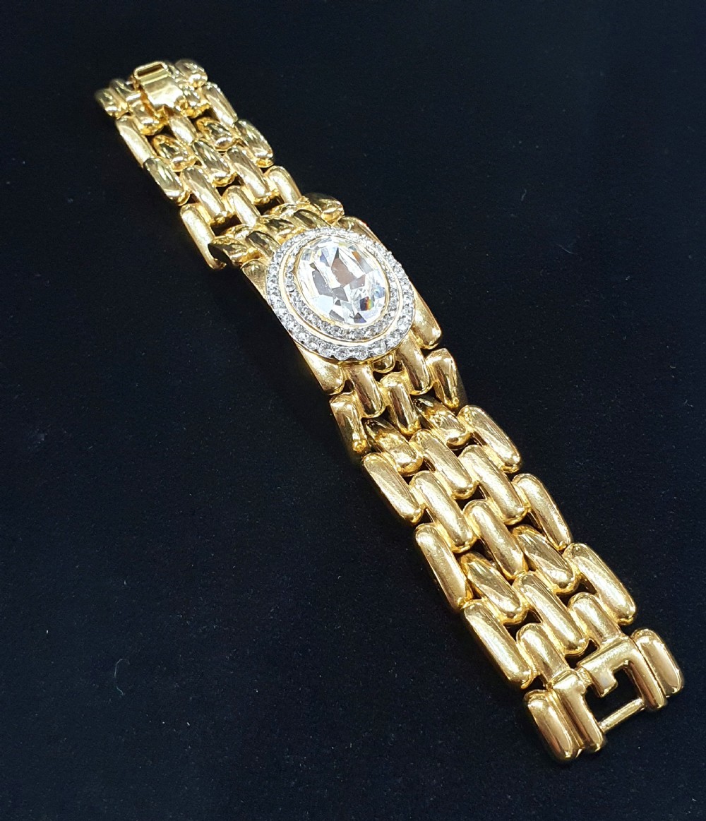 Givenchy Vintage Gold Plated & Crystal Wide Bracelet  View II