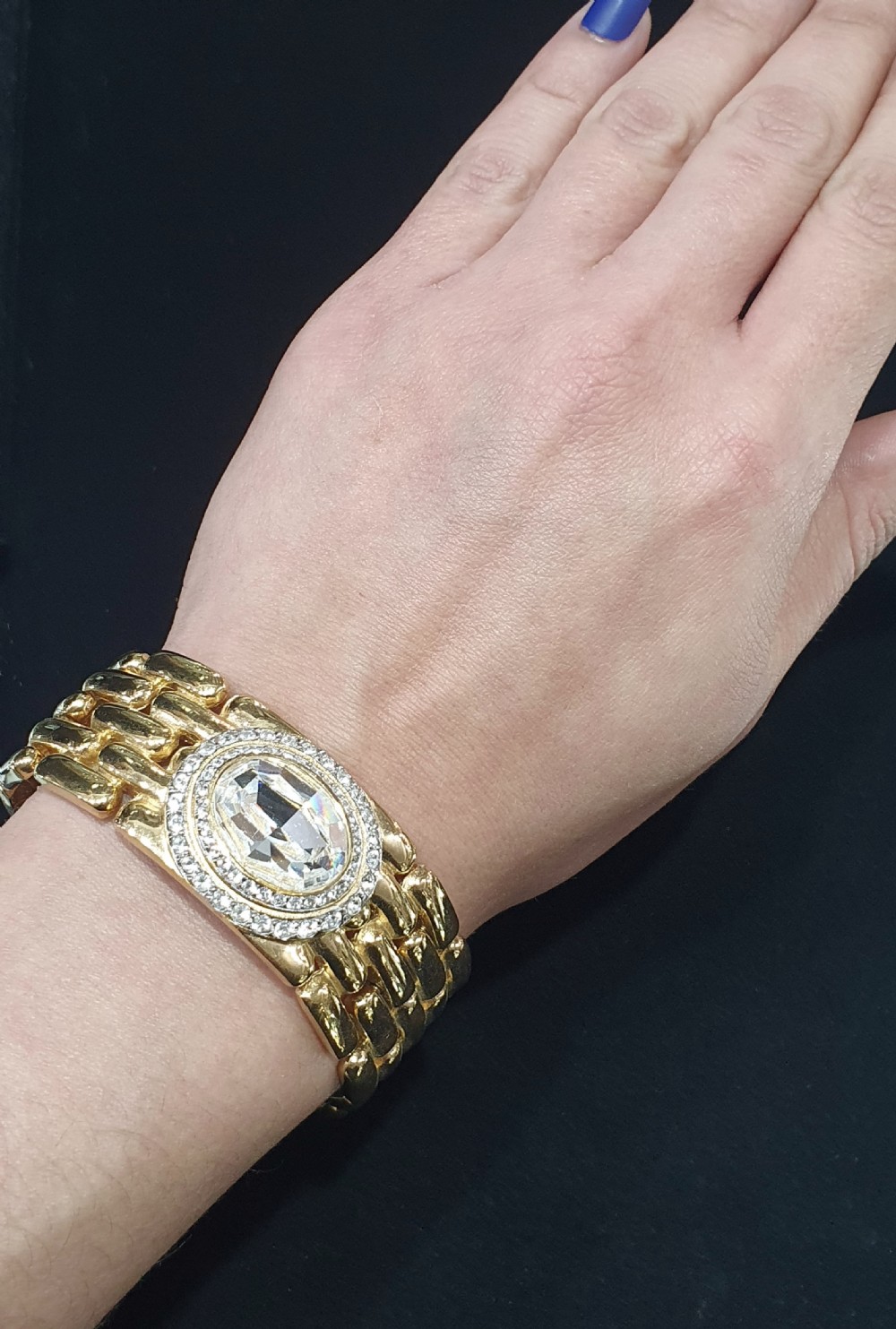Givenchy Vintage Gold Plated & Crystal Wide Bracelet  View III