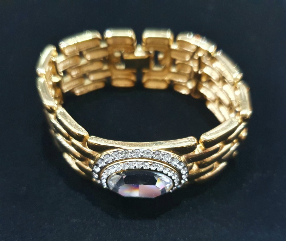 Givenchy Vintage Gold Plated & Crystal Wide Bracelet  View IV