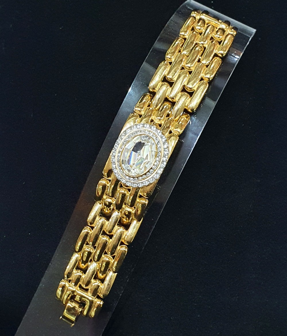 Givenchy Vintage Gold Plated & Crystal Wide Bracelet  View V
