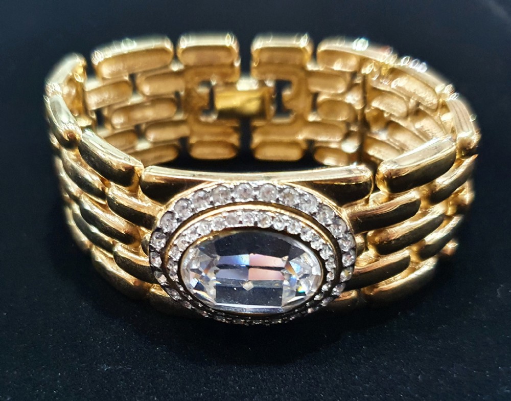 Givenchy Vintage Gold Plated & Crystal Wide Bracelet  View VII