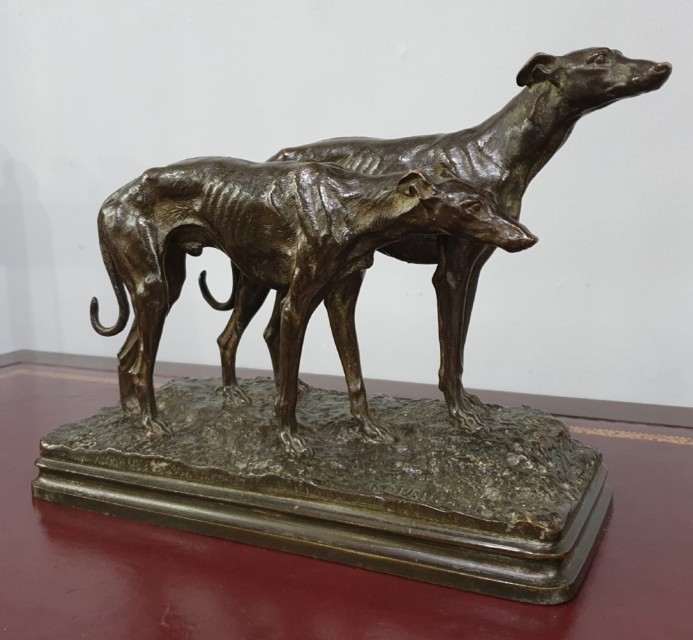 Alfred Dubucand Pair of Bronze Greyhounds c.1860 View III