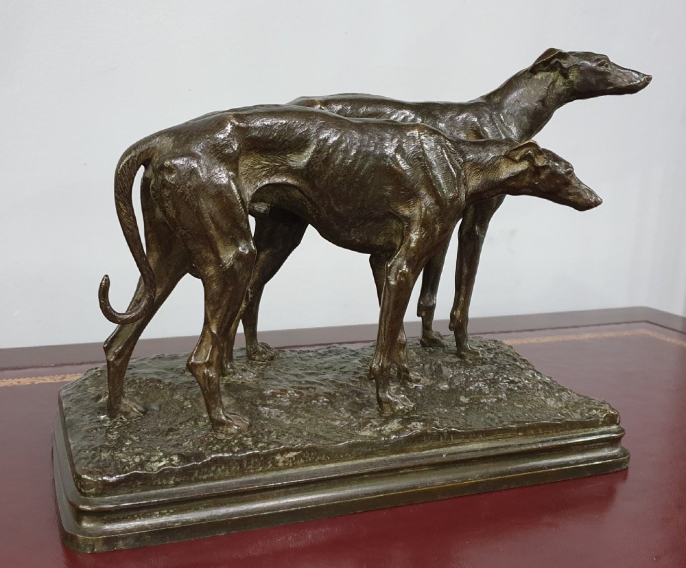 Alfred Dubucand Pair of Bronze Greyhounds c.1860 View IV