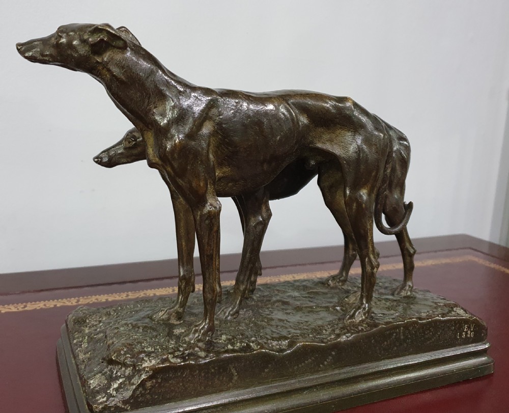 Alfred Dubucand Pair of Bronze Greyhounds c.1860 View VI