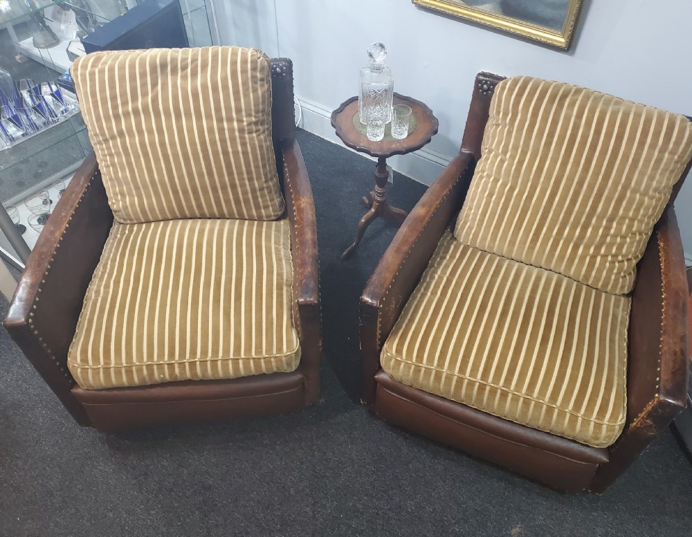 Pair of Art Deco Leather Club Chairs c1920 View VI