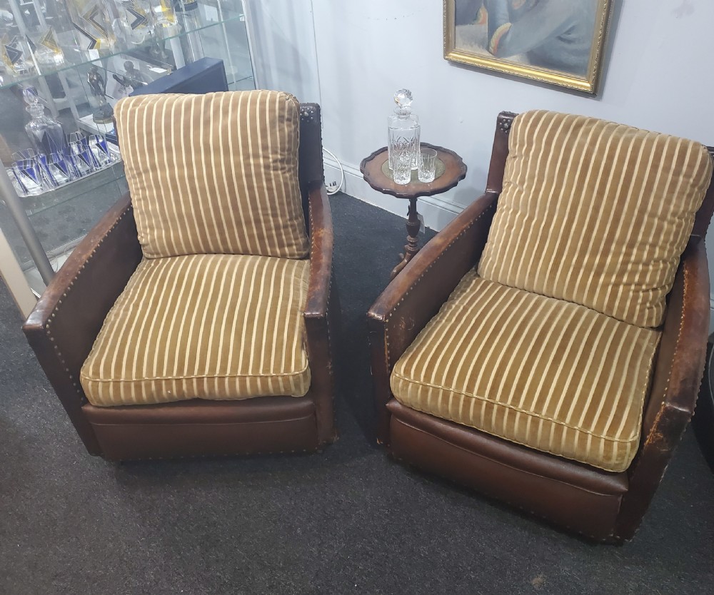 Pair of Art Deco Leather Club Chairs c1920 View II