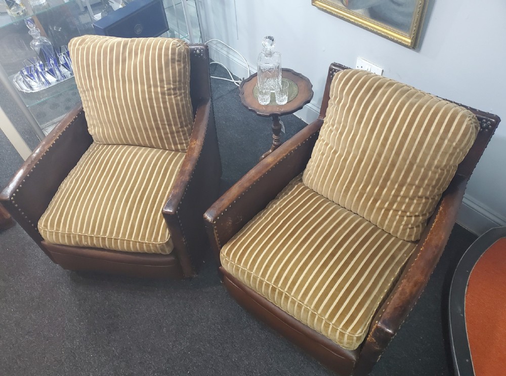 Pair of Art Deco Leather Club Chairs c1920 View V