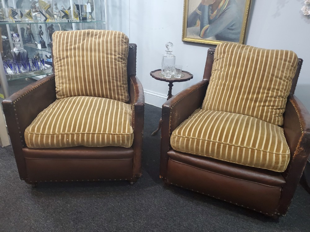 Pair of Art Deco Leather Club Chairs c1920