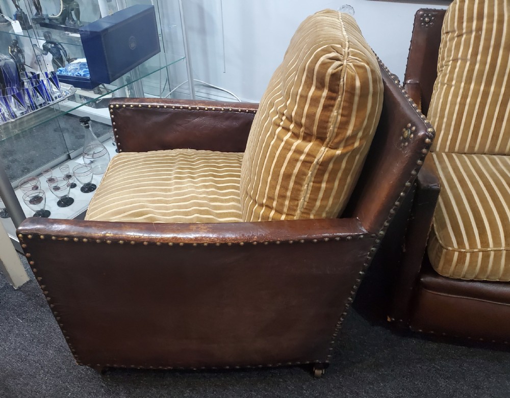 Pair of Art Deco Leather Club Chairs c1920 View VII