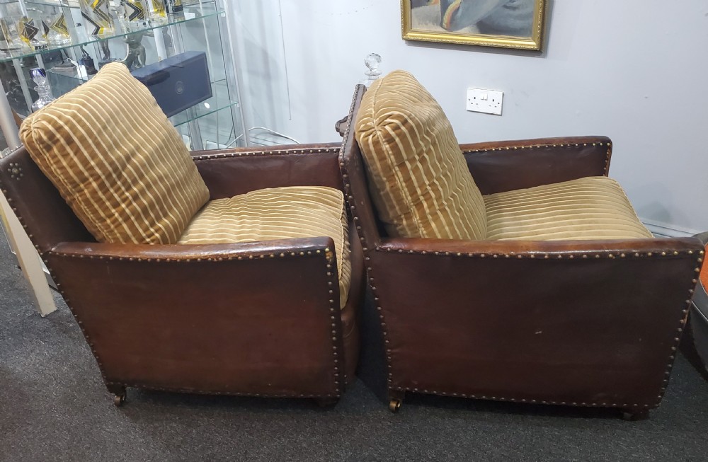 Pair of Art Deco Leather Club Chairs c1920 View IX