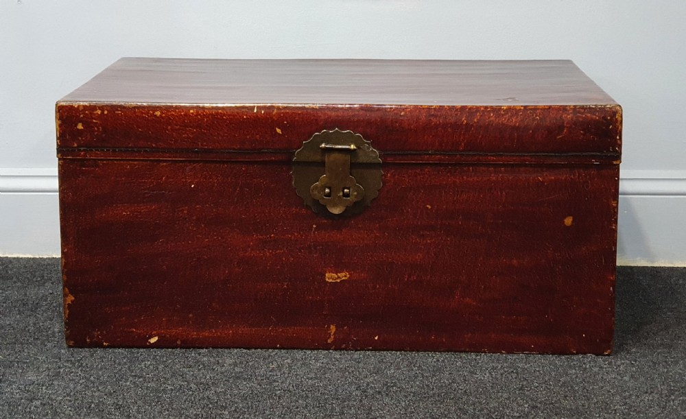Leather Covered Chinese Trunk 19th Century View XI