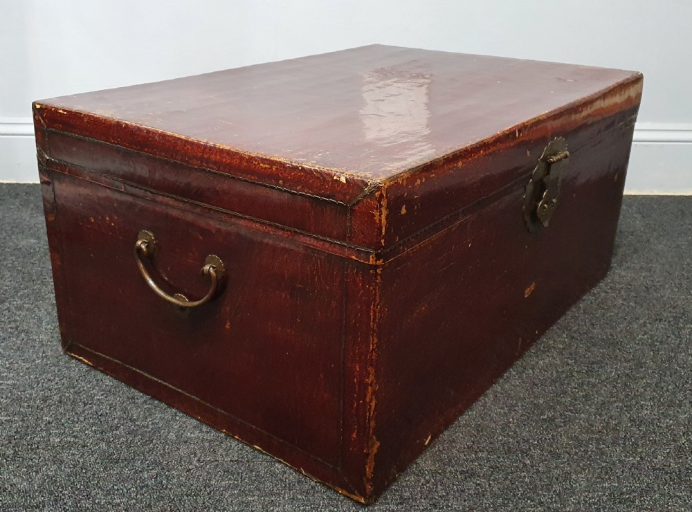 Leather Covered Chinese Trunk 19th Century View V