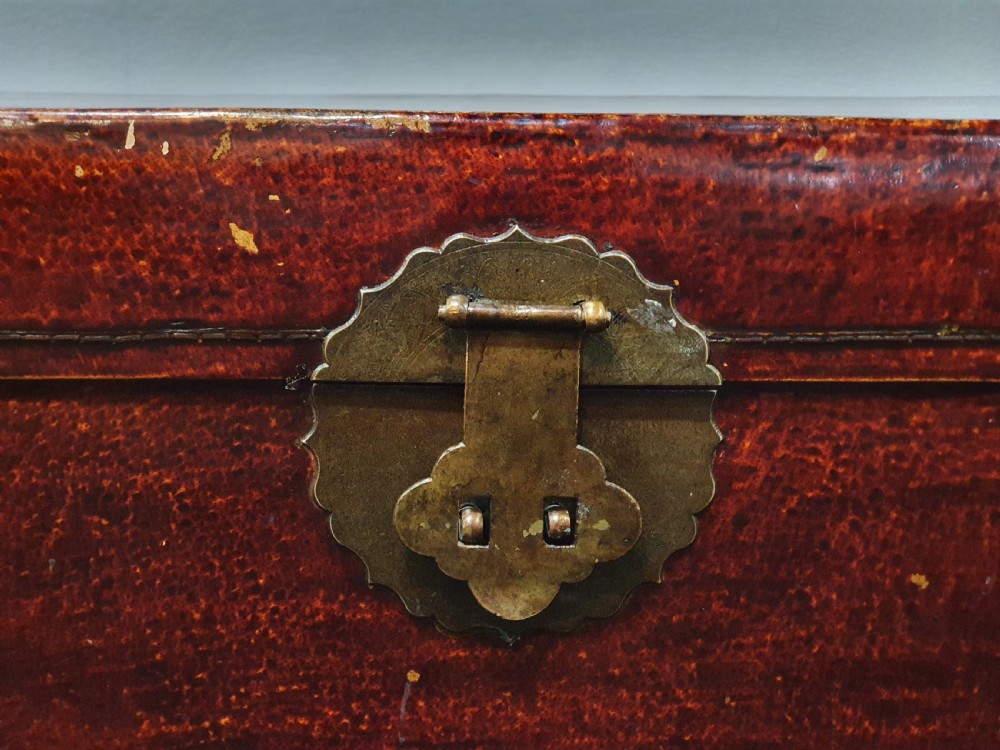 Leather Covered Chinese Trunk 19th Century View IX